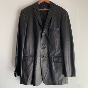 HUGO BOSS Black Lambskin Leather Jacket Vintage 44